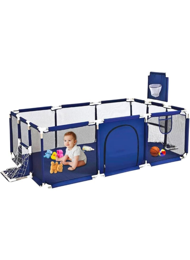 Large Baby Playpen (182x122cm) with Basketball Hoop & Soccer Goal + 50 Colorful Balls – Indoor Ball Pit Bundle - Image 1